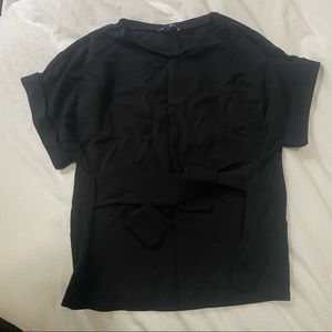 Express Black Waist Tie Short Sleeve Top